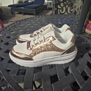 Women's Glittering White and Gold Athletic Shoes
